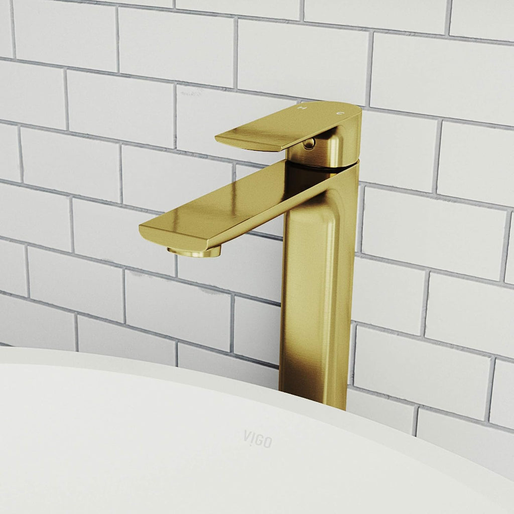 VIGO Norfolk Single-Handle Single-Hole Mount Vessel Bathroom Sink Faucet, 11-Inch, Matte Brushed Gold, Modern Design, Solid Brass, 1.2 GPM WaterSense & Ceramic Disc Valve, Corrosion-Resistant
