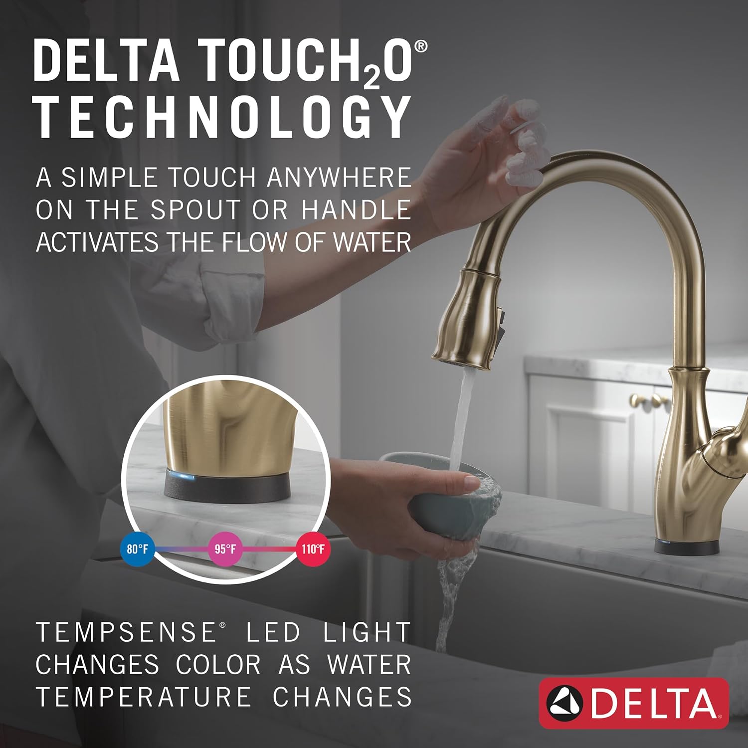 Delta Leland Brushed Gold Touch Kitchen Faucet with Pull Down Sprayer, Traditional Single Hole Touch On Kitchen Sink Faucet, Single Handle, Champagne Bronze 9178T-CZ-DST