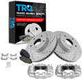 TRQ Performance Front Brake Pad and Rotor Set Ceramic Vented Coated Drilled Slotted Rotors Calipers Compatible with 2005-2015 Toyota Tacoma