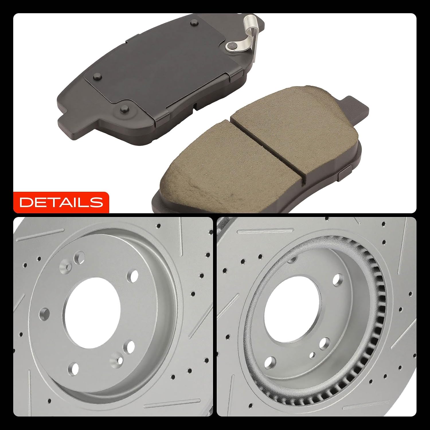 A-Premium 11.81 inch(300 mm) Front Drilled and Slotted Disc Brake Rotors + Ceramic Pads Kit Compatible with Select Hyundai and Kia Models - Optima 2011-2016, Sonata 2011-2015, 6-PC Set