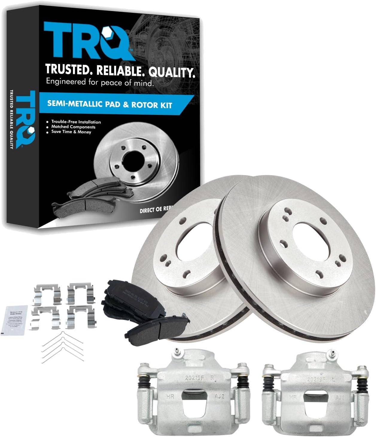 TRQ Front Brake Pad and Rotor Set Semi Metallic Vented Rotors Calipers Compatible with 1999 Nissan Maxima