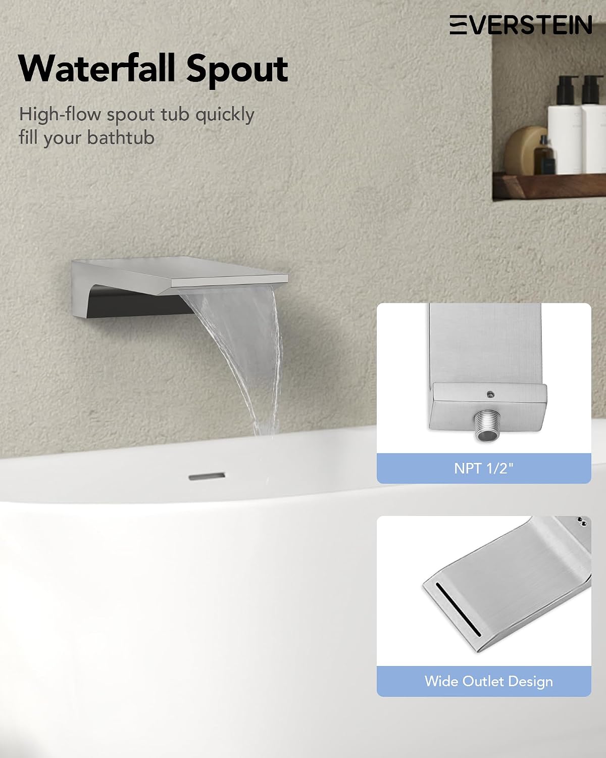 Wall Mounted Bathtub Shower Faucet Set, Bathroom Shower Fixtures Set Combo with Tub Spout and Handheld Shower Head Spray, Brushed Nickel