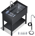 Stainless Steel Utility Sink,36' Freestanding Sink with Cold and Hot Water Faucet,Hoses and Drain Kit Commercial Kitchen Single Bowl,Laundry Sink for Kitchens,Laundry Room, Garage
