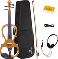 Cecilio 4/4 Full Size Electric Silent Violin, Hand-Carved Solid Maple Wood, Complete Set with Case & Ebony Fittings, Ideal for Practice, Stage & Studio Use, Yellow Maple Metallic