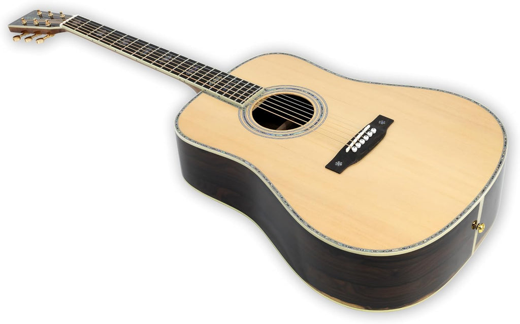 TARIO 41'' Acoustic All Solid Guitar solid A+Sitka Spruce Top Solid Palo Santo Back and Sides Mahogany Neck Including a Wooden Case High Gloss