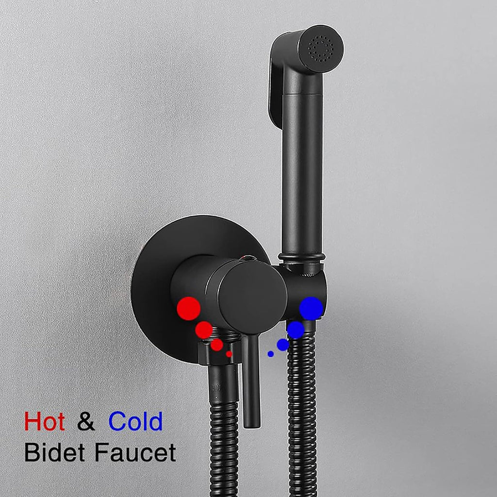 Handheld Bidet Sprayer for Toilet, Baby Cloth Diaper Hot and Cold Water Wall Mounted Brass Kit for Personal Hygiene Cleaning,Chrome(Black)