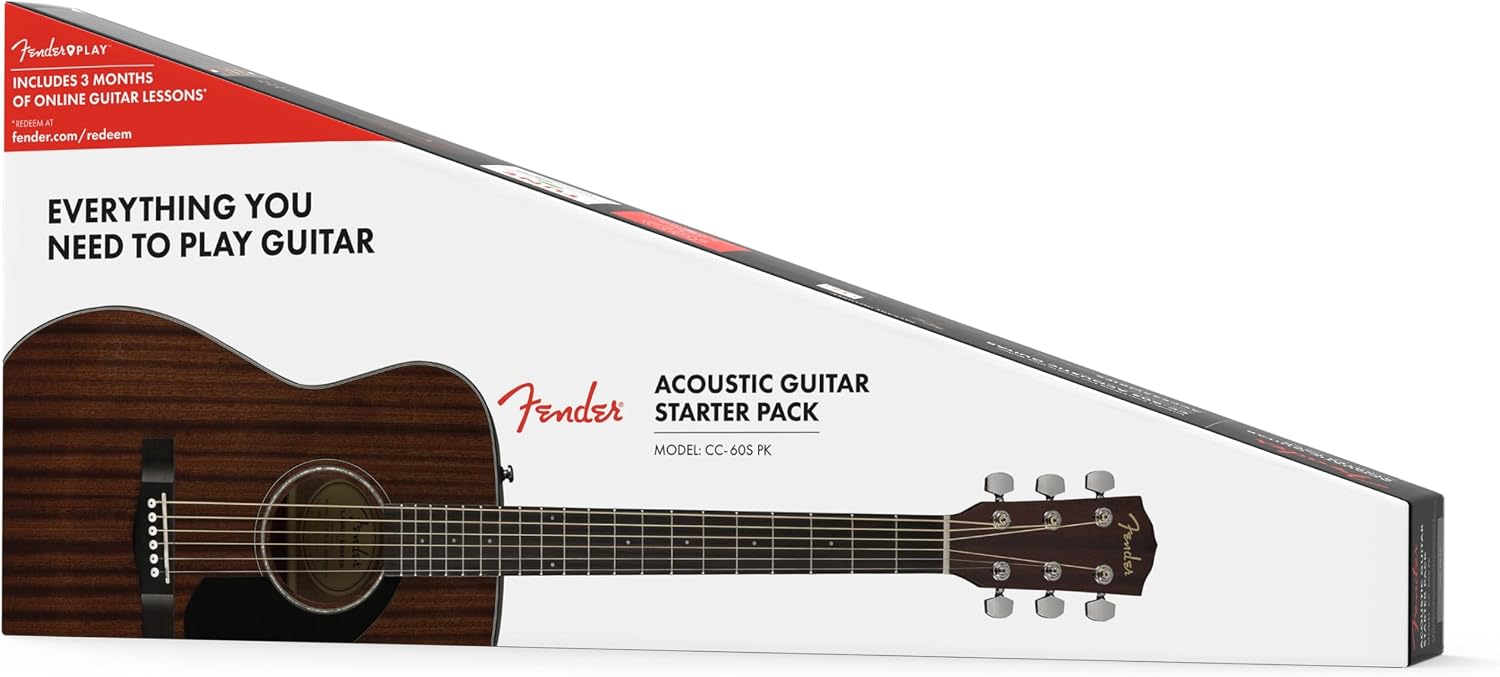 Fender CC-60S All-Mahogany Concert V2 Pack Acoustic Guitar, with 2-Year Warranty, Natural, with Gig Bag and Accessories