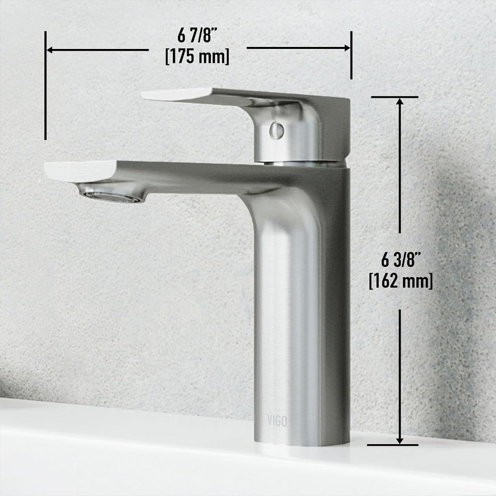 VIGO Davidson Single-Handle Single-Hole Mount Bathroom Sink Faucet, 6-Inch, Brushed Nickel, Modern Design, Solid Brass, 1.2 GPM WaterSense & Ceramic Disc Valve, Corrosion-Resistant