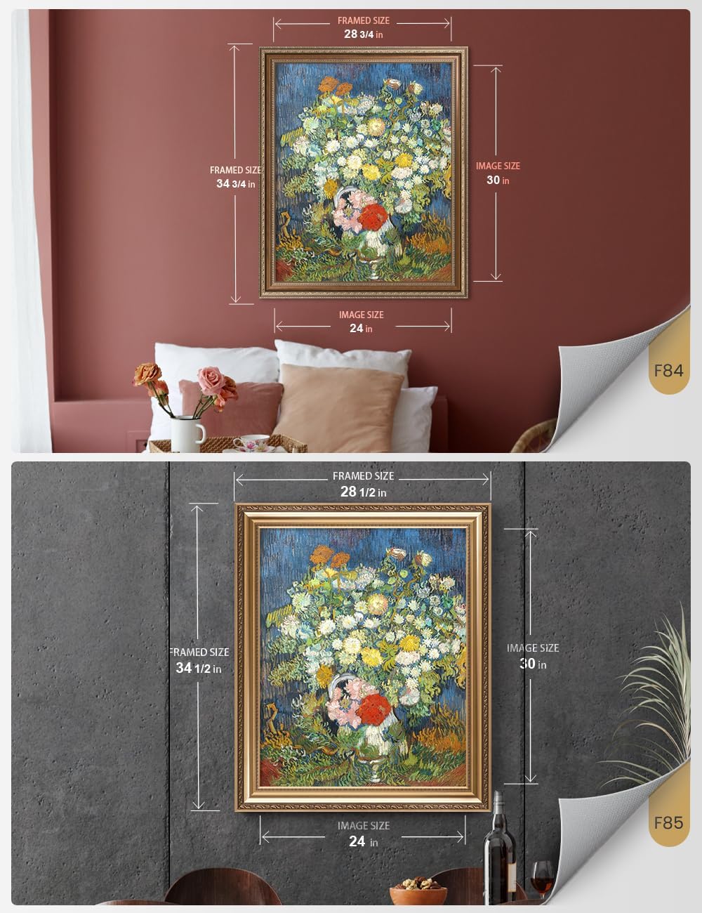 IPIC - Bouquet of Flowers in a Vase, Vincent Van Gogh Art Reproduction. Giclee Canvas Prints Wall Art with classic golden frame. Screen Size:30X24