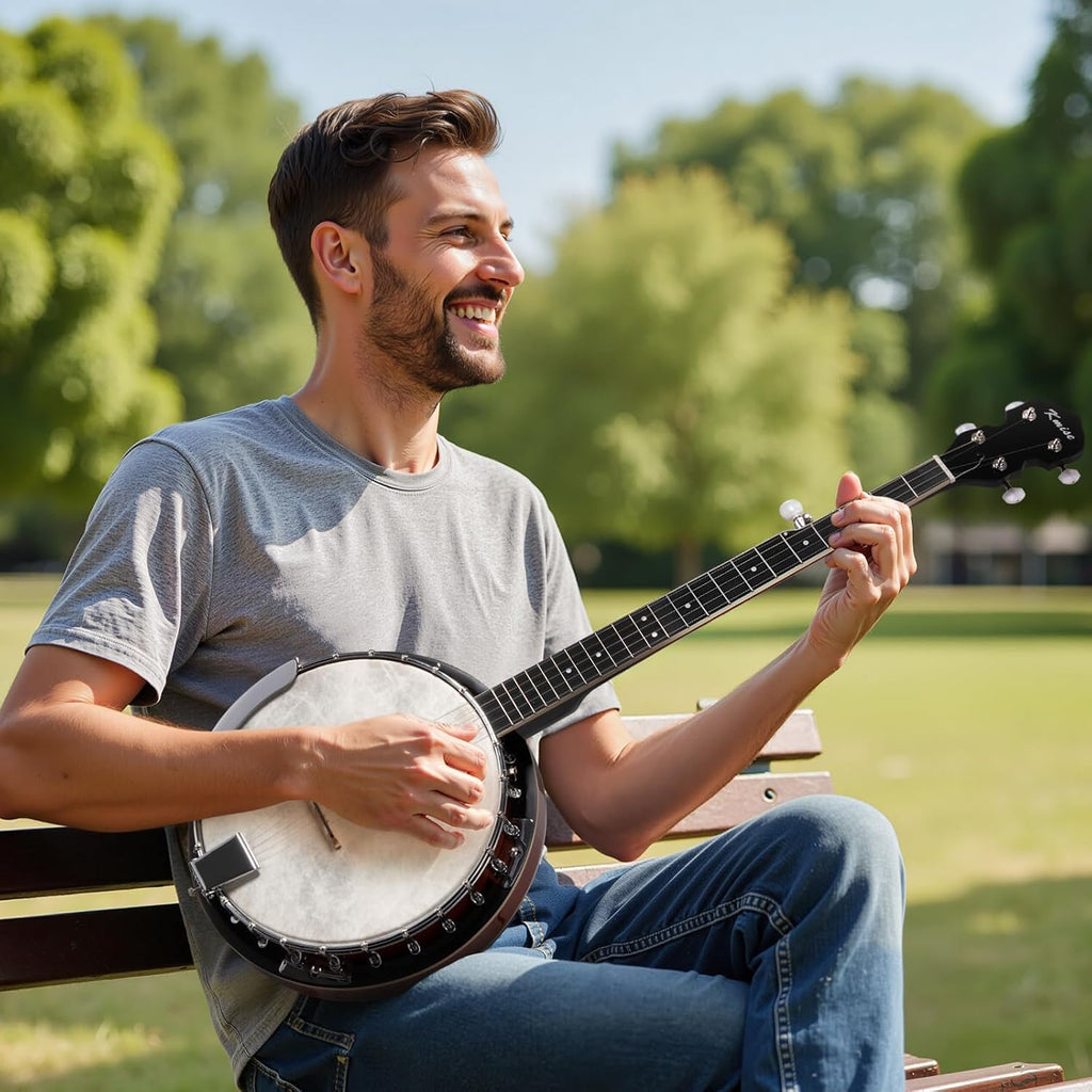 Kmise Banjo, 5 String Electric Acoustic Banjos with Remo Head Full Size 38 Inch Closed Back with Removable Resonator, Strings Pack, Finger Picks, Strap, Case for Beginners Adults Starter Gift