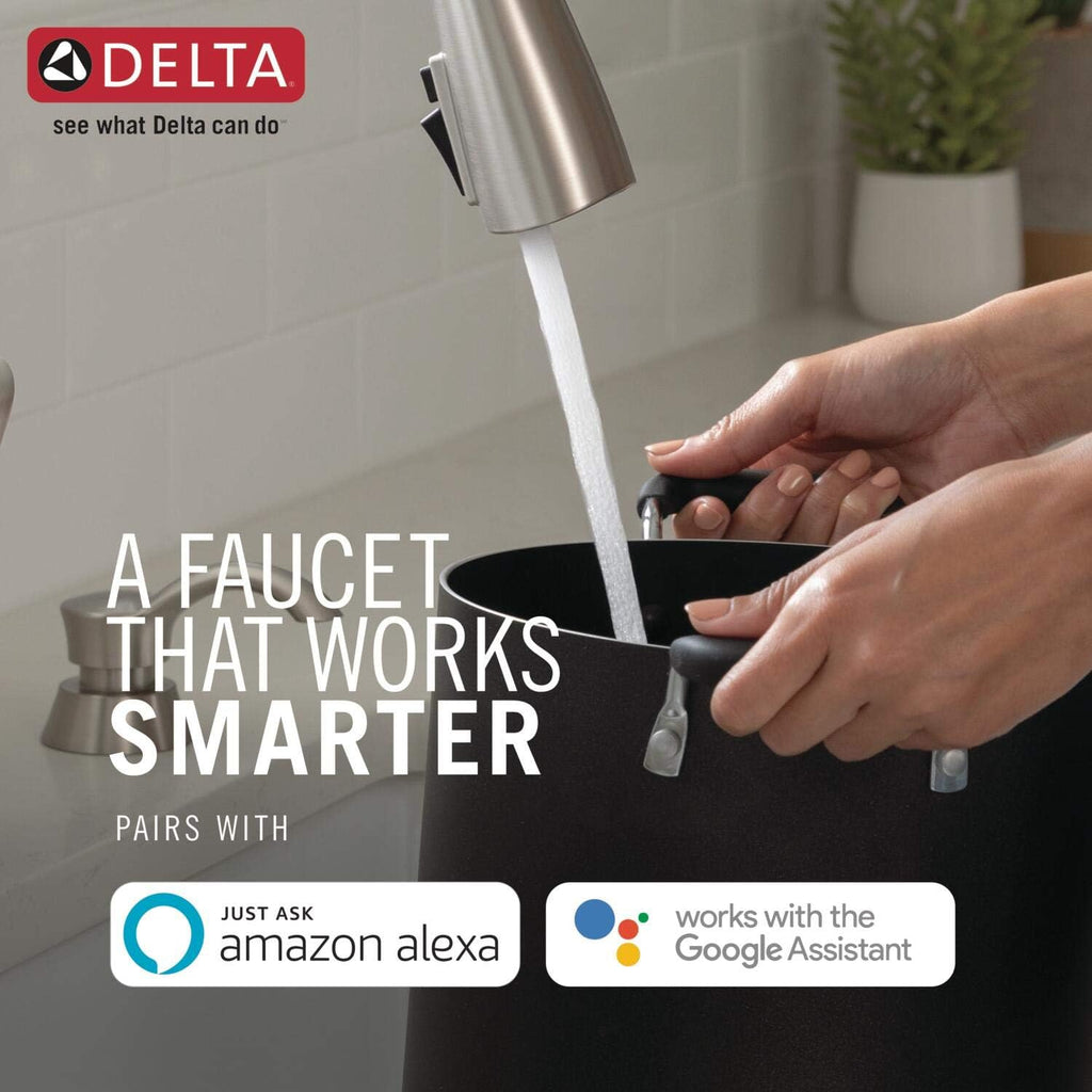 Delta Faucet Trinsic VoiceIQ Touch Kitchen Faucet with Touchless Technology, Black Kitchen Faucet, Smart Faucet, Alexa and Google Assistant Voice Activated, Black Stainless 9159TLV-KS-DST