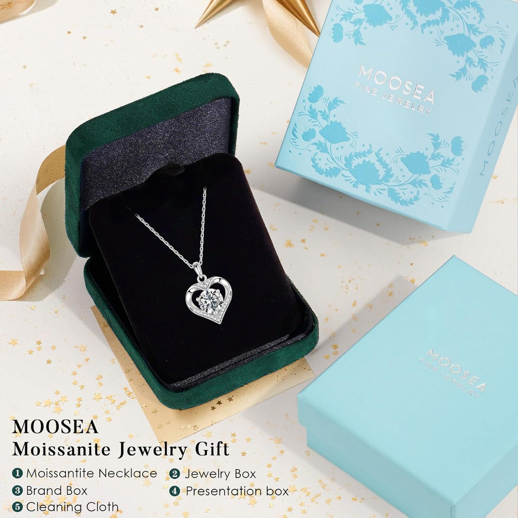 MOOSEA Heart Moissanite Pendant Necklace, 925 Sterling Silver 1-3 Carat Lab Created Moissanite, Anniversary Birthday Gifts for Women Mom Wife Girlfriend Grandma Jewelry Gift