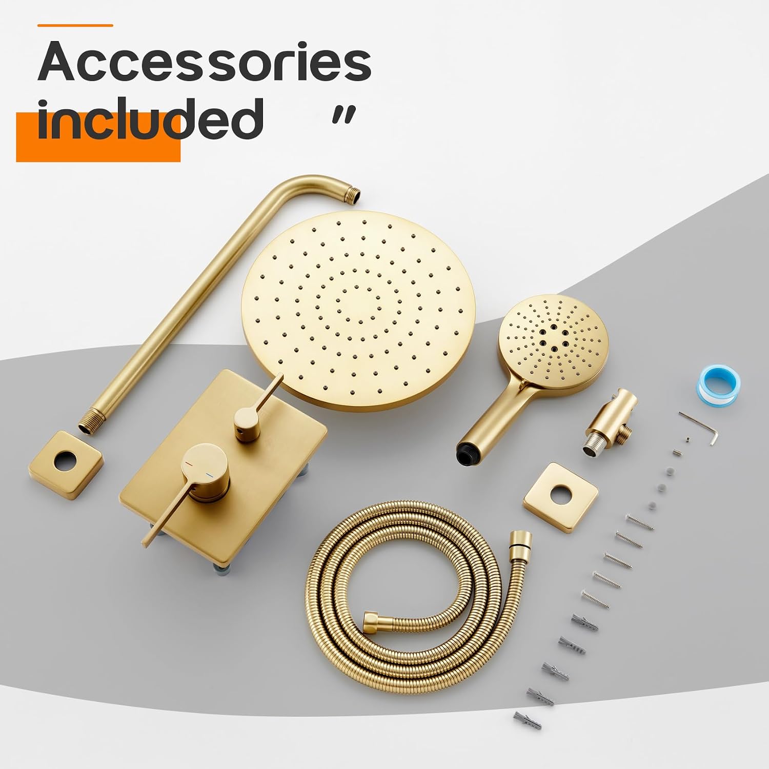 Bathroom Shower Trim Kit with 10'' High Pressure Rain Shower Head, 3-Function Handheld Spray and Valve Included, Wall Mounted Gold Finish SF001GD-D10