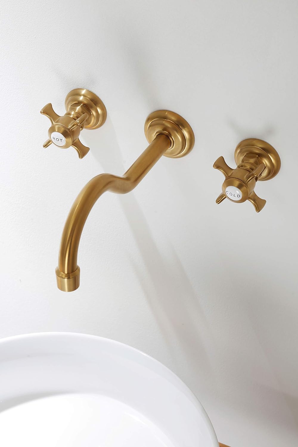SITGES Antique Wall Faucet,Two Handle Bathroom Sink Wall Mount Faucet with Rough in Valve Included,Gold Brushed
