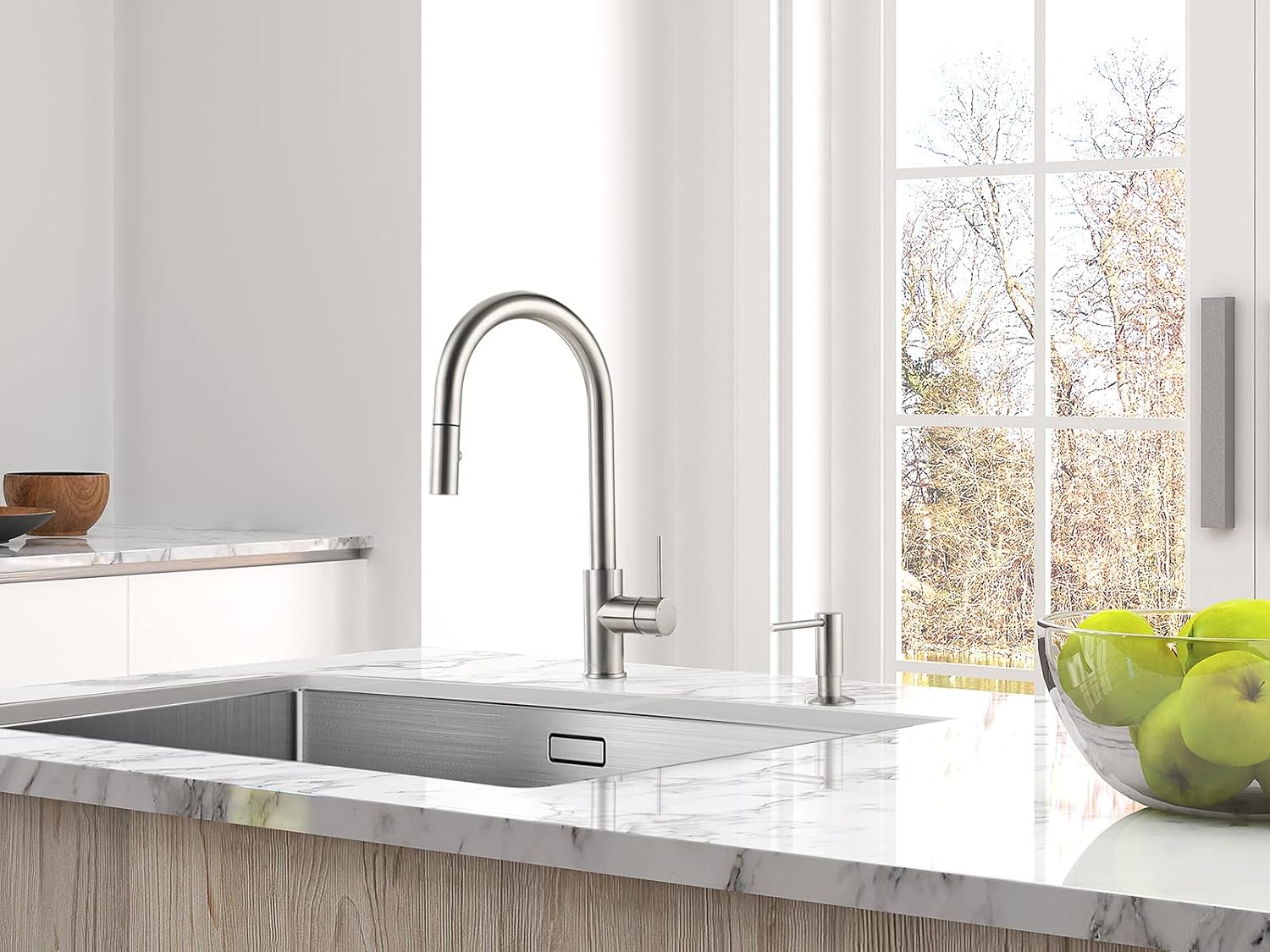 AguaStella AS60BN Brushed Nickel Kitchen Sink Faucet with Pull Down Sprayer Single Handle
