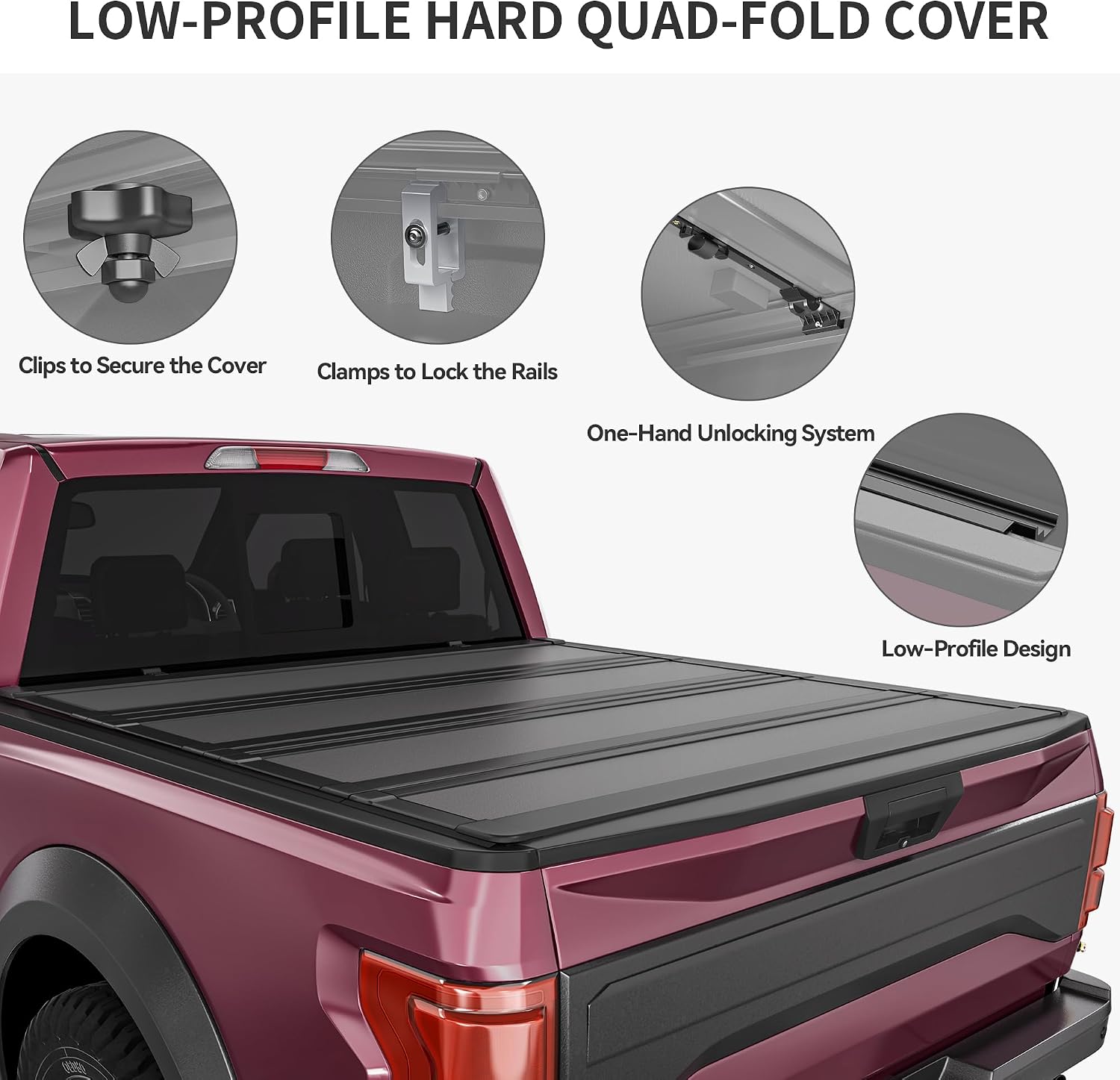 OEDRO Low-Profile Hard Quad-Fold Tonneau Cover Compatible with Chevy Silverado/GMC Sierra 2500HD 3500HD 2020-2026 6.9ft Bed w/o Multi-Flex Tailgate, One-Handed Quick Release, Drainage Design