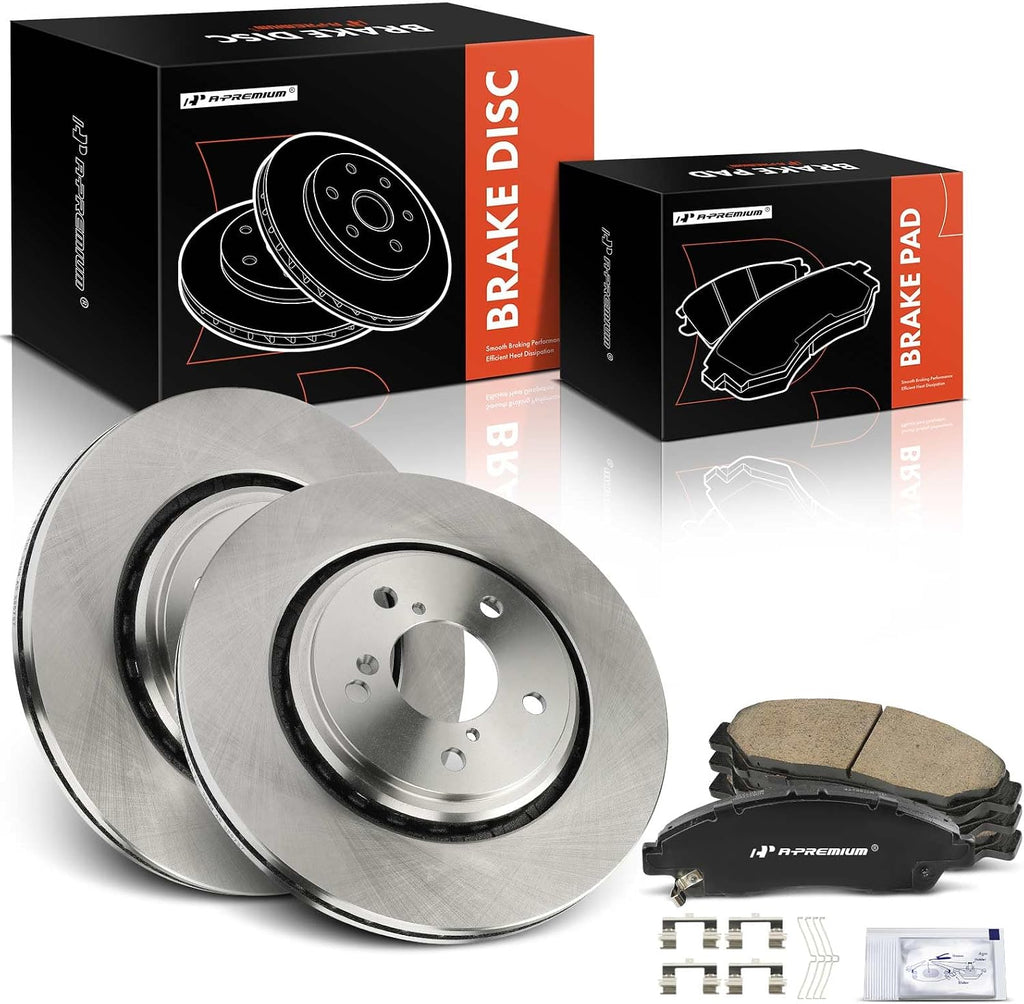 A-Premium 12.59 inch (320mm) Front Vented Disc Brake Rotors + Ceramic Pads Kit Compatible with Select Honda and Acura Models - Pilot 2016-2022, MDX 2017-2020, Ridgeline 2017-2023, 6-PC Set