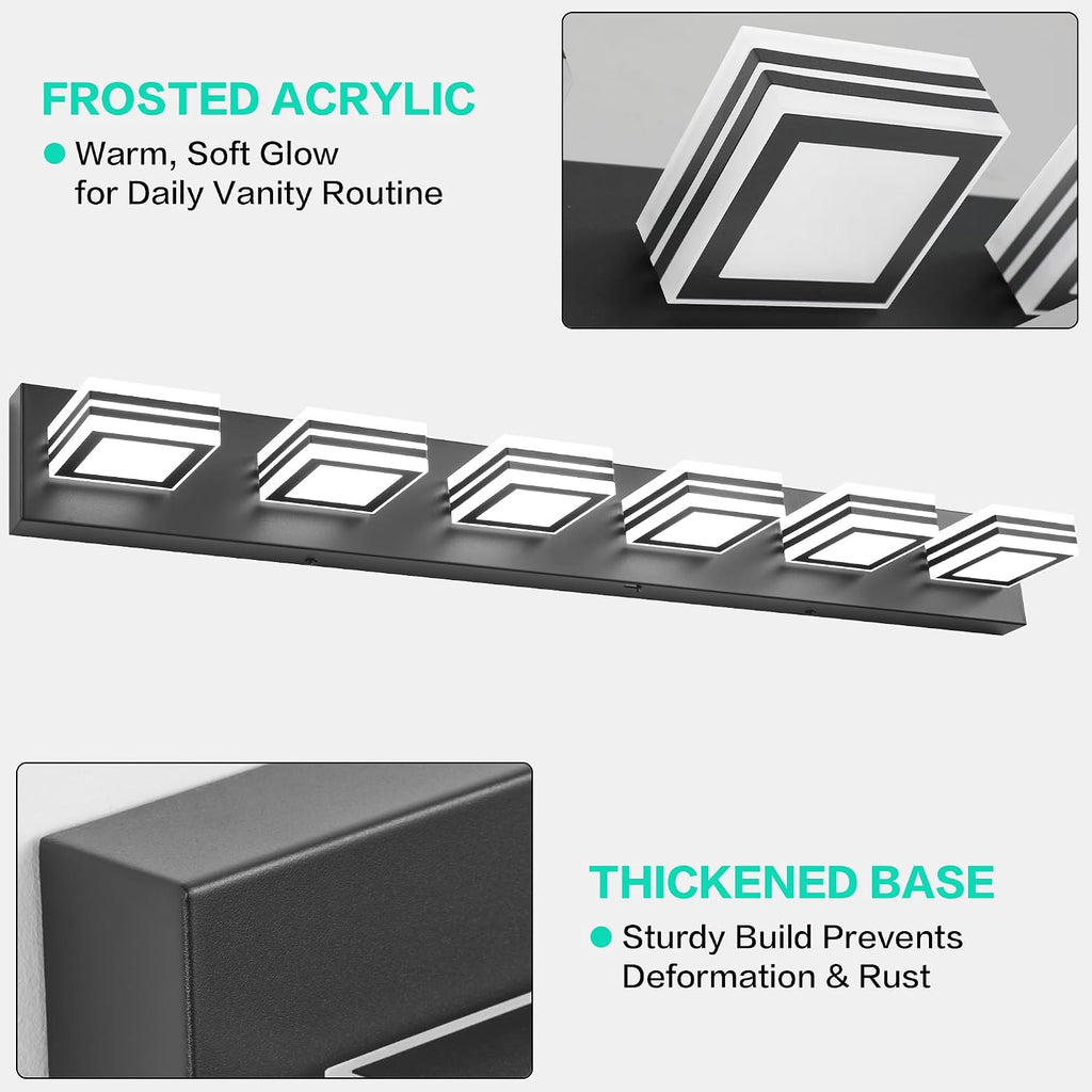 SOLFART Modern Black Vanity Lights Fixtures: 6 Lights Acrylic LED Matte Black Vanity Lights for Bathroom 39inch 5CCT