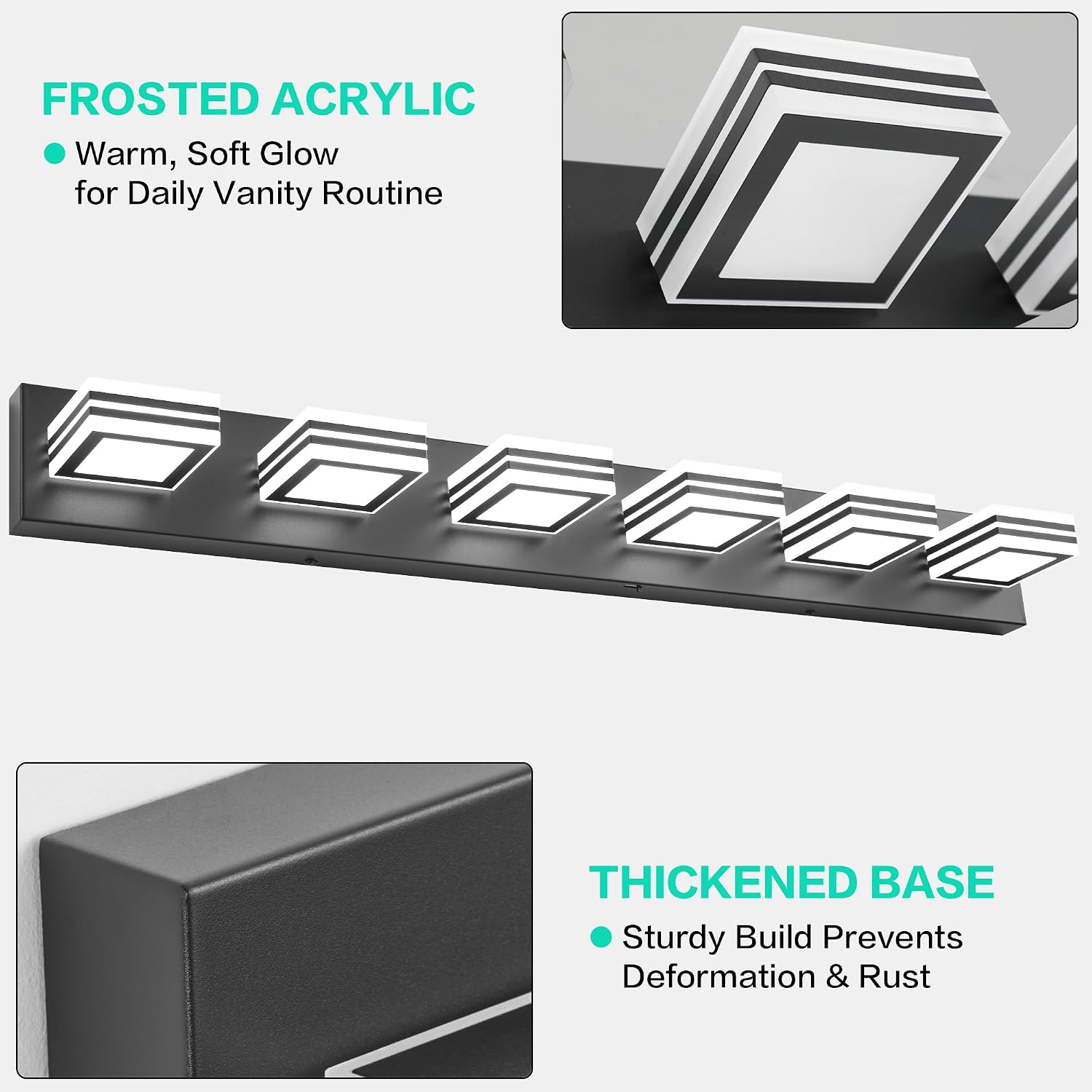 SOLFART Modern Black Vanity Lights Fixtures: 6 Lights Acrylic LED Matte Black Vanity Lights for Bathroom 39inch 5CCT
