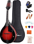 ADM Acoustic Mandolin Instrument Kit Music A Style for Kids Students Adults Wood Mandolins Beginner Set With Bag, Tuner, Pick-up, Strap, Strings, Picks and Hanger, Red