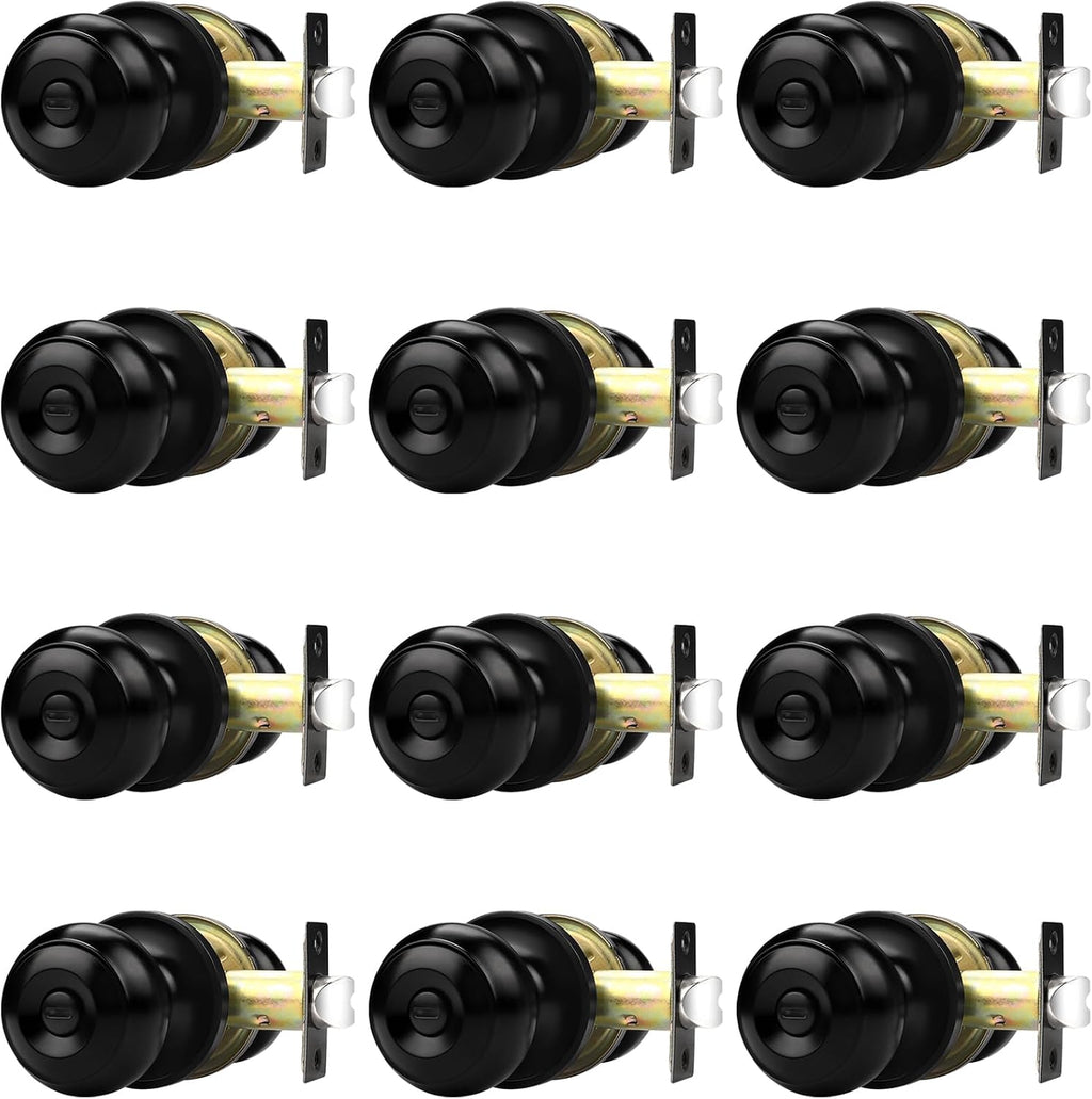 Probrico Black Door Knobs, Interior Door Knobs with Round Ball Knob, Matte Black Privacy Door Knob for Bedroom Bathroom, 12 Pack