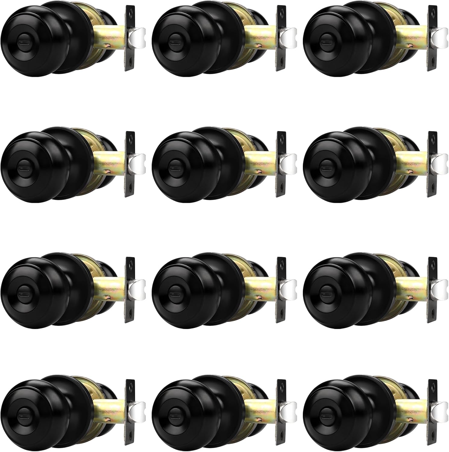 Probrico Black Door Knobs, Interior Door Knobs with Round Ball Knob, Matte Black Privacy Door Knob for Bedroom Bathroom, 12 Pack