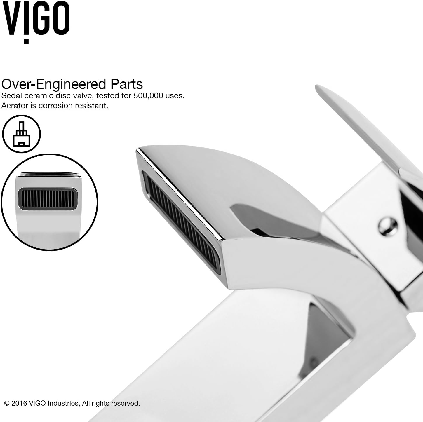 VIGO Satro Waterfall Single-Handle Single-Hole Mount Bathroom Sink Faucet, 7-Inch, Chrome, Modern Design, Solid Brass, 1.2 GPM WaterSense & Ceramic Disc Valve, Corrosion-Resistant