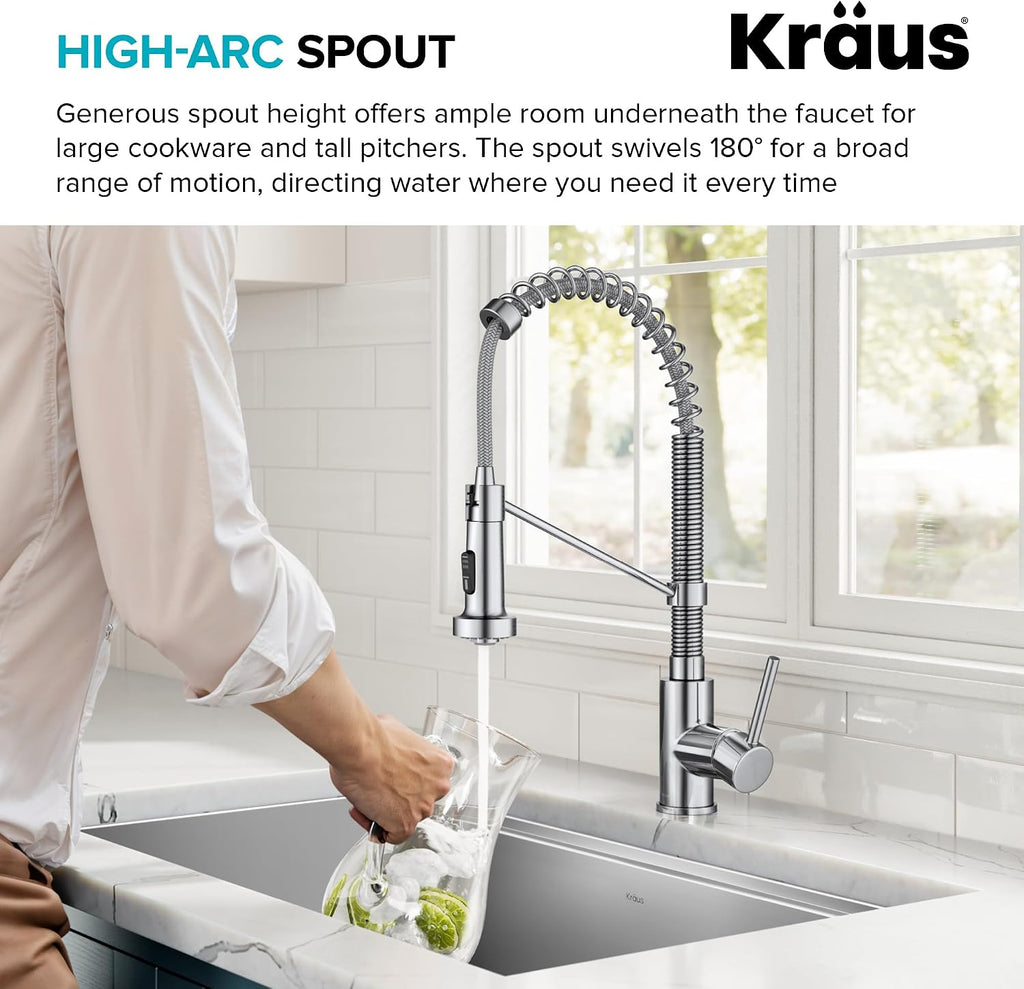 KRAUS Bolden Commercial Style 2-Function Single Handle Pull Down Kitchen Faucet in Chrome, KPF-1610CH (Pack of 1)
