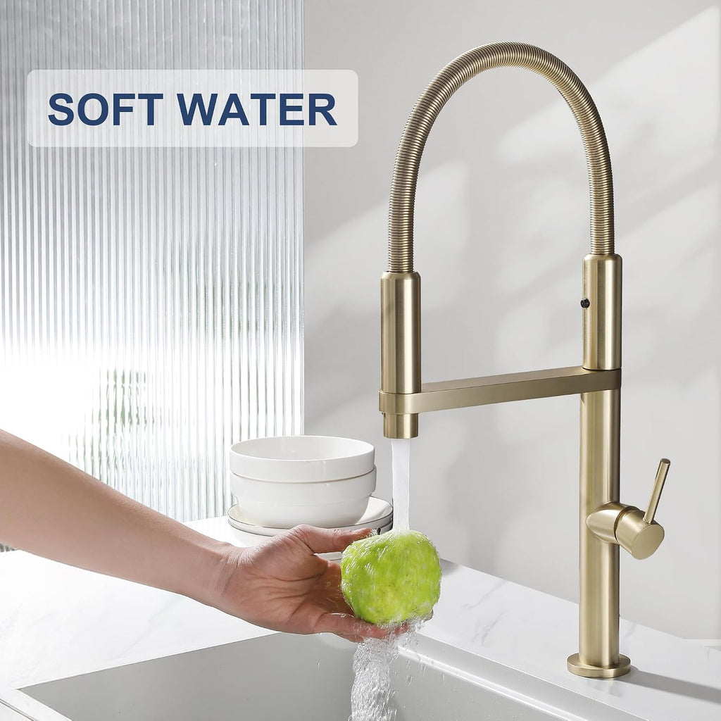 Magnetic Docking Kitchen Faucet with Pull Down Sprayer, Dual-Function Spray and 360 Degree Swivel, Commercial Spring Kitchen Faucet, Gold Brushed