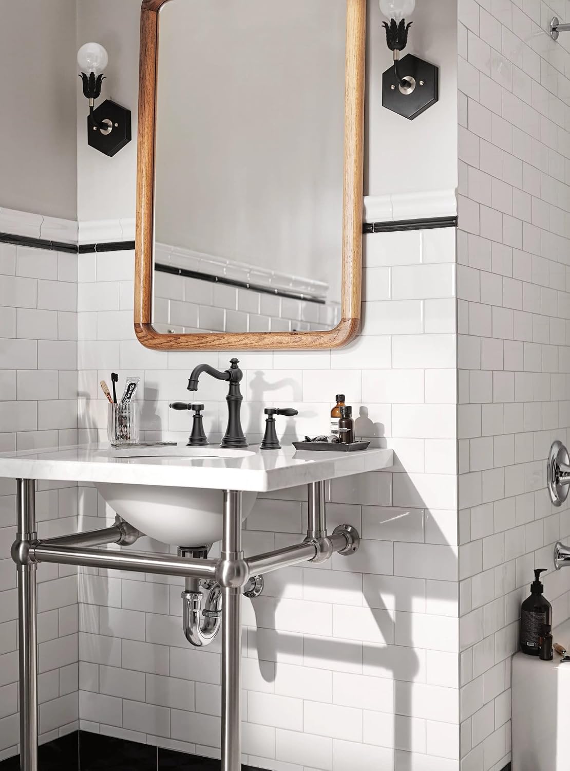 Moen Weymouth Matte Black Two-Handle Widespread Traditional Bathroom Faucet Trim Kit, Valve Included, TVS42108BL