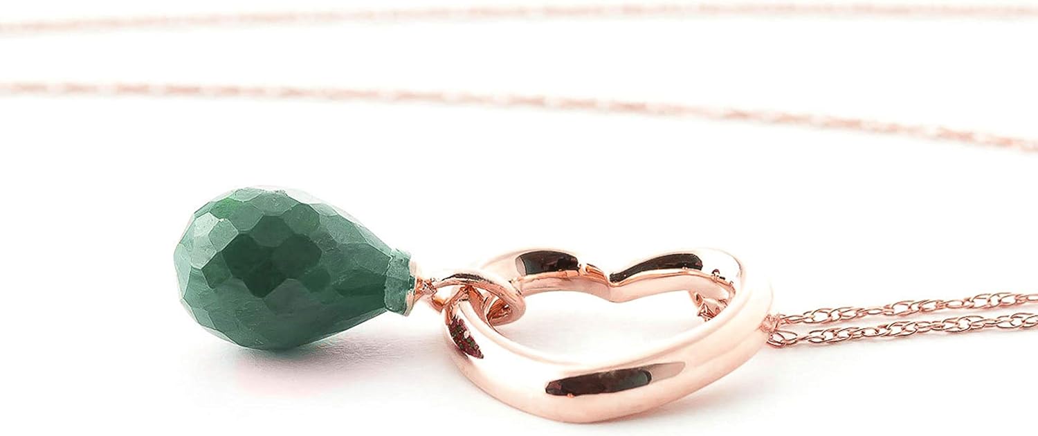 Galaxy Gold GG 14K Gold Open Heart with Genuine Emerald Drop Pendant Necklace
