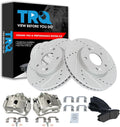 TRQ Performance Front Brake Pad and Rotor Set Ceramic Coated Drilled Slotted Vented Rotors Calipers Compatible with 2005-2009 Hyundai Tucson 2005-2010 Kia Sportage