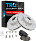 TRQ Performance Front Brake Pad and Rotor Set Ceramic Coated Drilled Slotted Vented Rotors Compatible with 2005-2006 Saab 9-2X 2002-2010 Subaru Impreza 2003-2005 Legacy