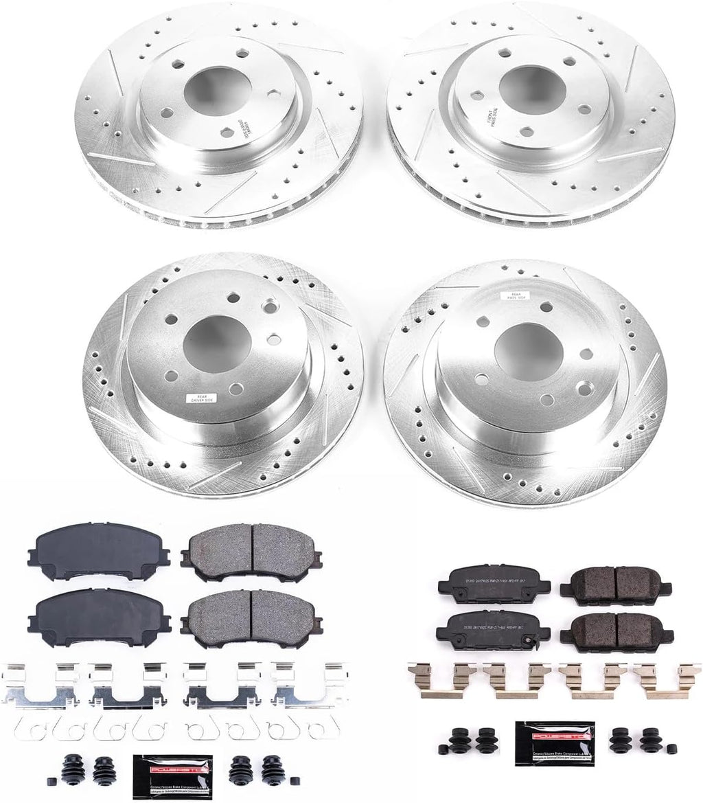 PowerStop Front and Rear Brake Kit for Nissan Rogue 2014-20 | Nissan Rogue Sport 2017-22 - Drilled and Slotted Disc Rotors with Carbon-Fiber Ceramic Brake Pads Replacement, K7035