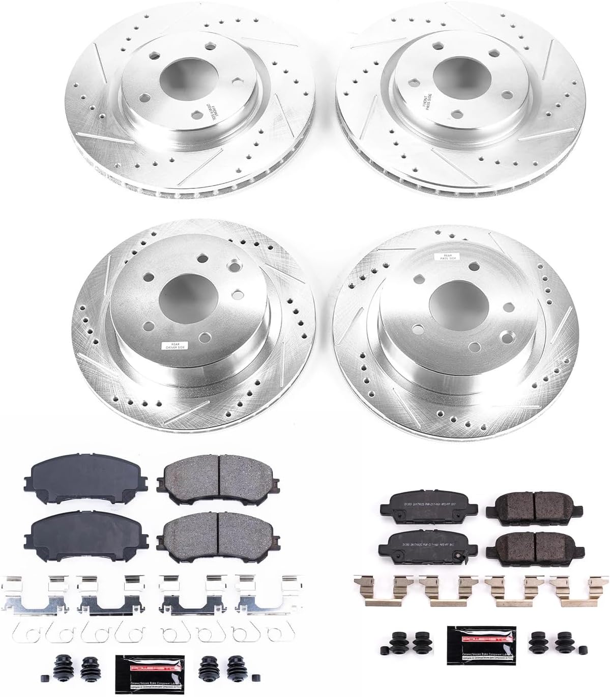 PowerStop Front and Rear Brake Kit for Nissan Rogue 2014-20 | Nissan Rogue Sport 2017-22 - Drilled and Slotted Disc Rotors with Carbon-Fiber Ceramic Brake Pads Replacement, K7035