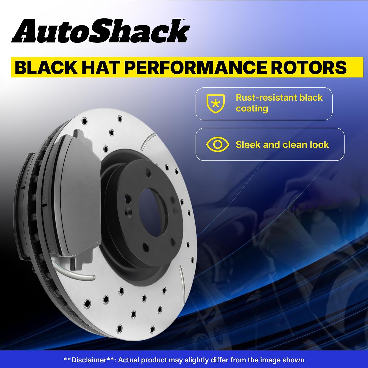 AutoShack Front & Rear Brake Rotors & Premium Pads for Chevrolet & GMC, Silverado 1500 2007-2013 Sierra 1500 2007-2013, 4WD RWD AWD V8 4.8L 5.3L 6.0L 6.2L - E-Coated Drilled & Slotted - ShadowGuard