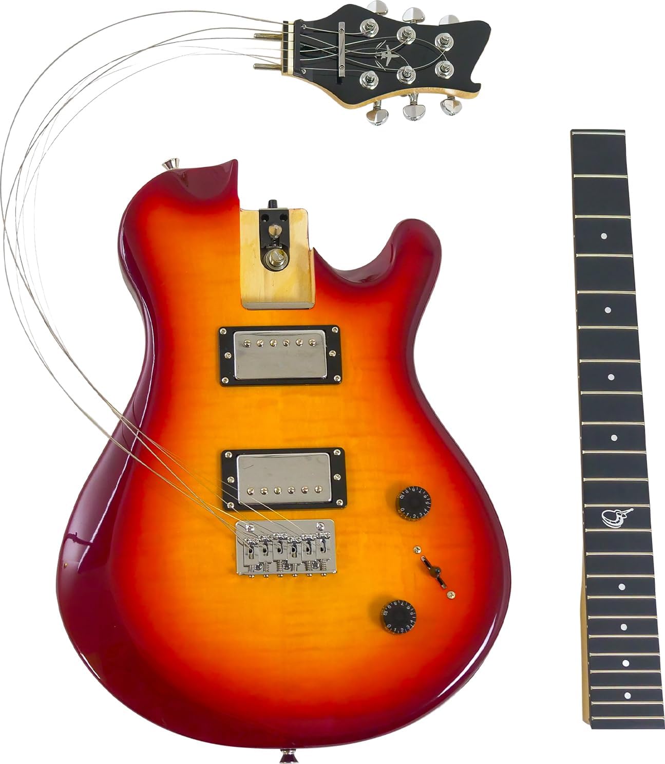 Journey Instruments OE990CB Collapsible Electric Travel Guitar – Folding 25' Scale Full-Size Electric Guitar with Patented Detachable Neck System and Carry-On Backpack Case (Cherry Sunburst)