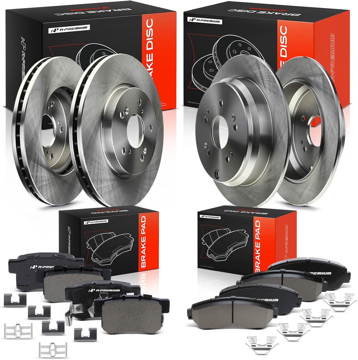 A-Premium Front Vented & Rear Solid Disc Brake Rotors + Ceramic Pads Kit Compatible with Select Acura and Honda Models - RDX 2010-2012, CR-V 2007-2016, 12-PC Set