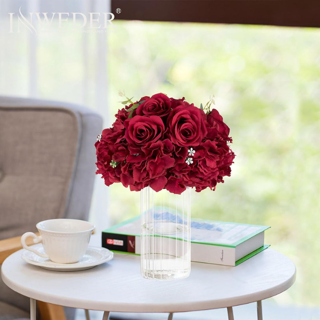Red Roses Flowers Balls for Centerpieces: 10 PCS 11.8' Diam Flower Centerpieces for Tables in Wedding Reception Decorations Arrangement for Party Celebration Planners