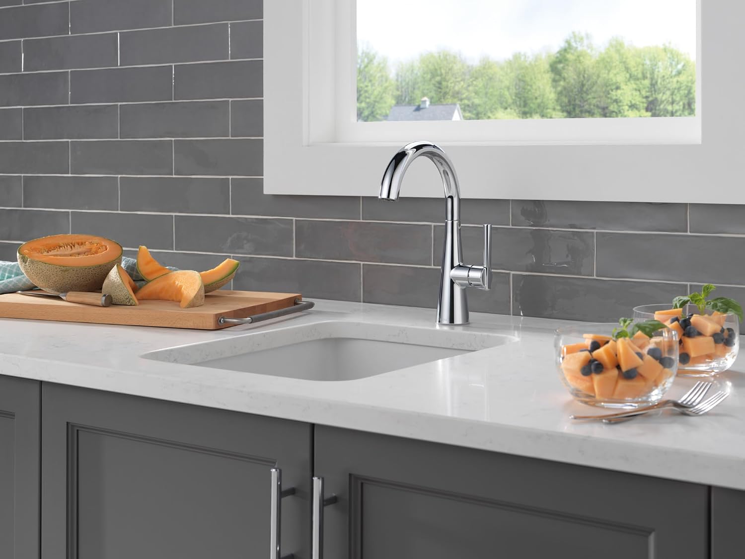 Delta Modern Chrome Single Hole Bar Sink Faucet, Single Handle Prep Sink Faucet, Chrome 14882LF