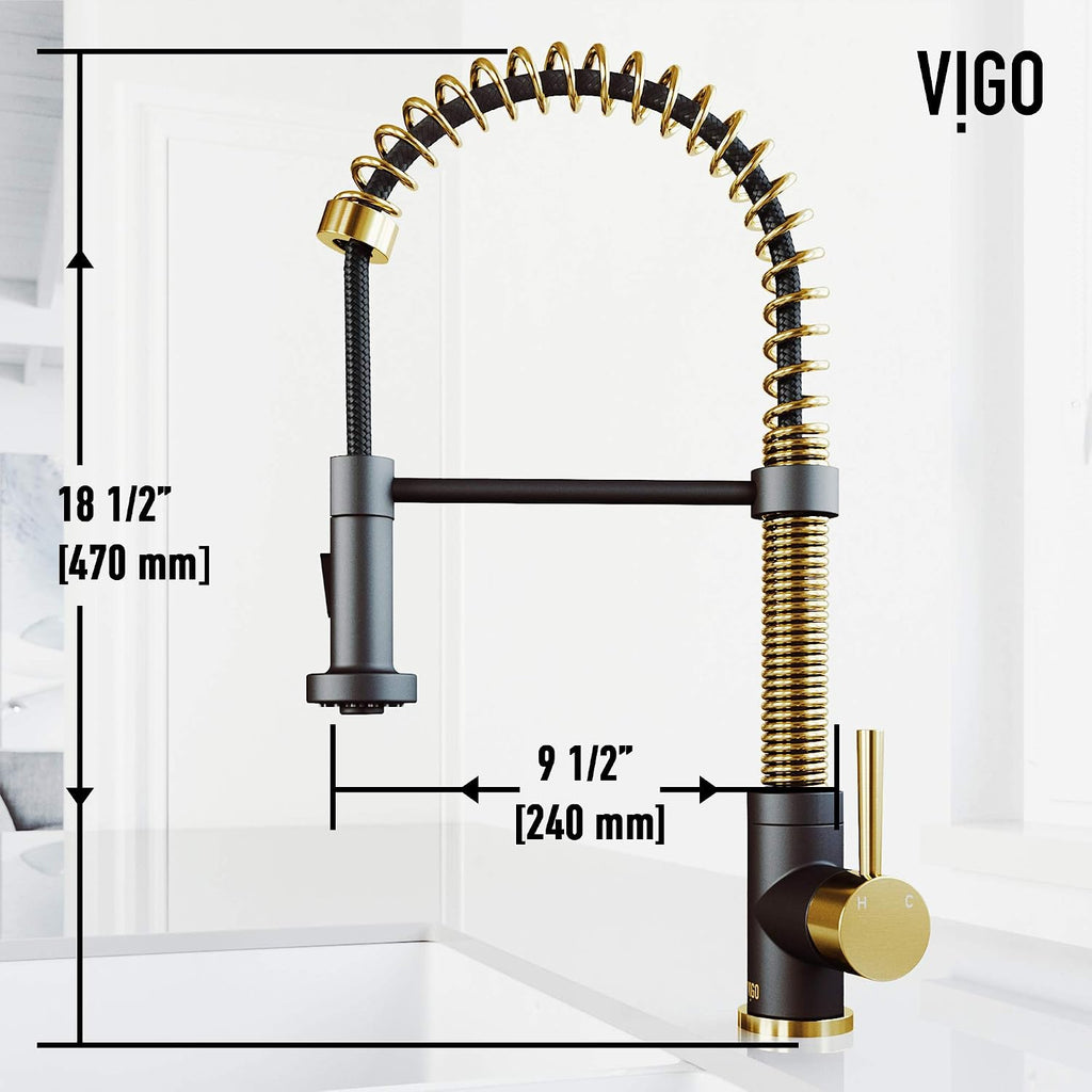 VIGO Edison 19'' H Single Handle Pull-Down Sprayer Kitchen Faucet in Matte Brushed Gold and Matte Black-VG02001MGMB