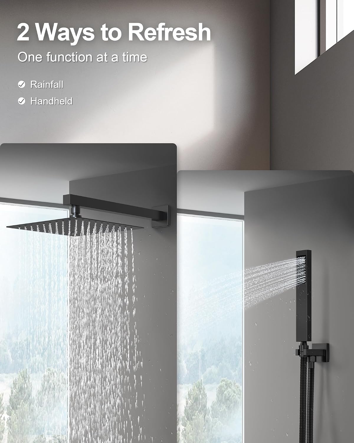 10 Inch Shower Faucet Set, High Pressure Rainfall Shower Head and Handheld Sprayer Combo, Matte Black