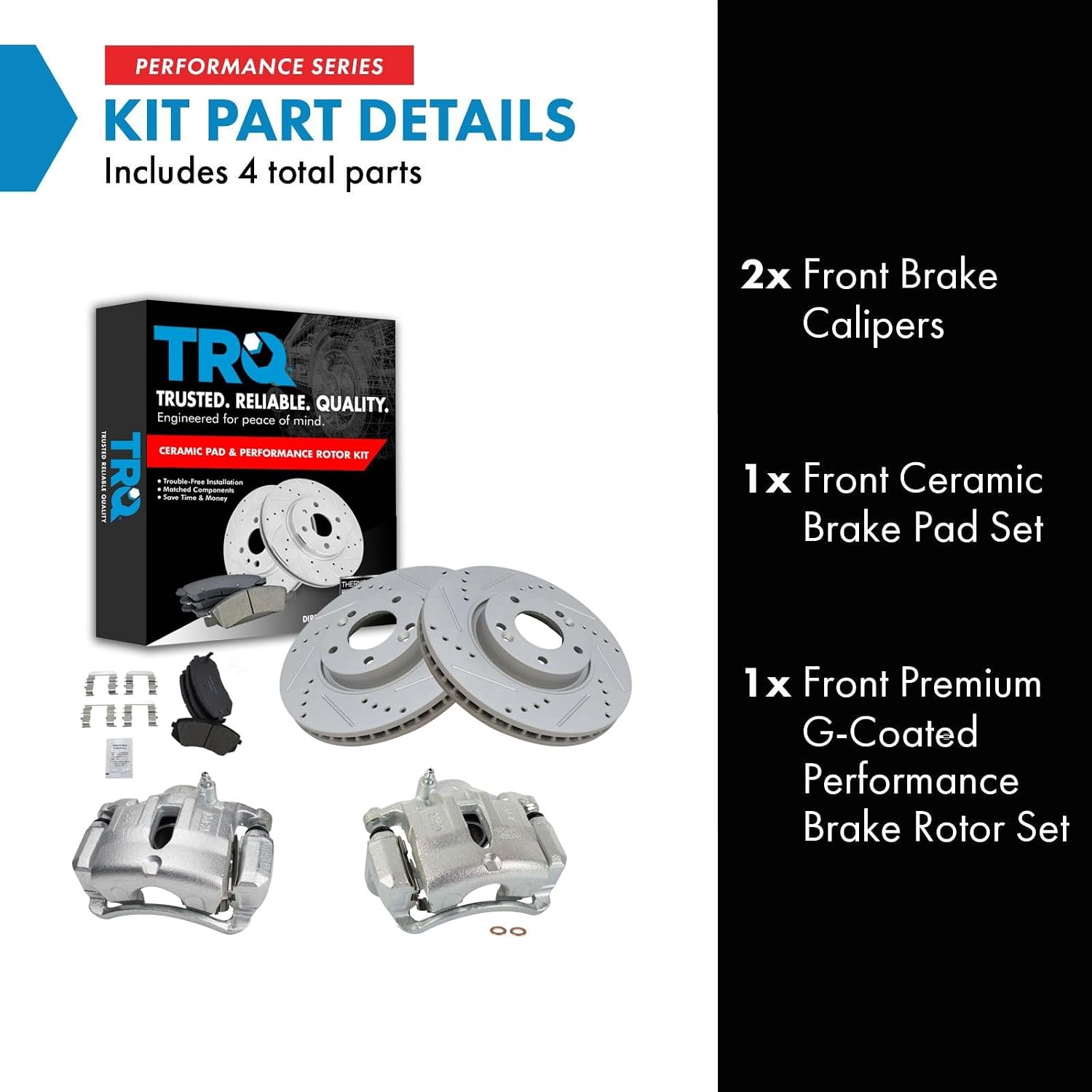 TRQ Performance Front Brake Pad and Rotor Set Ceramic Vented Coated Slotted Drilled Rotors Calipers Compatible with 2012-2015 Hyundai Tucson 2012-2016 Kia Sportage
