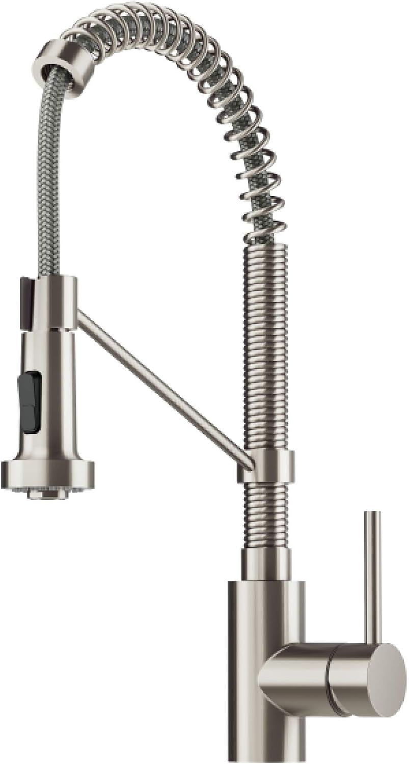 KRAUS Bolden 18-Inch Single Handle Spot Free Stainless Steel Commercial Style Pull-Down Kitchen Faucet with Soap Dispenser, KPF-1610SFS-KSD-43SFS