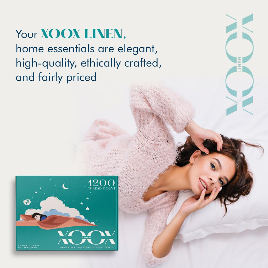 XOOX Linen 100% Egyptian Cotton King Size Sheets Set - Luxury 1200 Thread Count Egyptian Cotton Sheets King Size, 17' Deep Pocket, Soft, Cooling Sateen Weave Hotel Quality Bedding Set - Light Grey