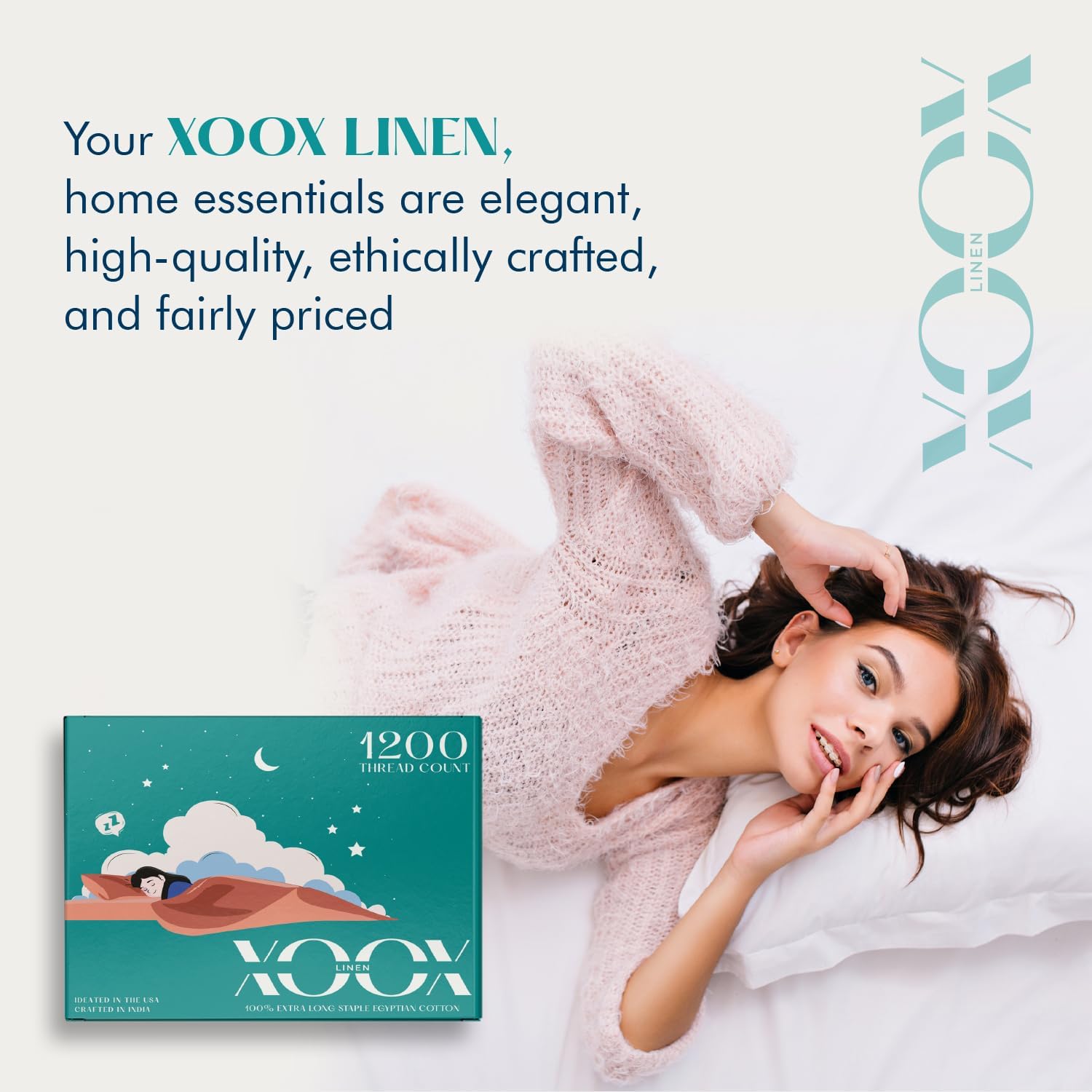 XOOX Linen 100% Egyptian Cotton King Size Sheets Set - Luxury 1200 Thread Count Egyptian Cotton Sheets King Size, 17' Deep Pocket, Soft, Cooling Sateen Weave Hotel Quality Bedding Set - Light Grey