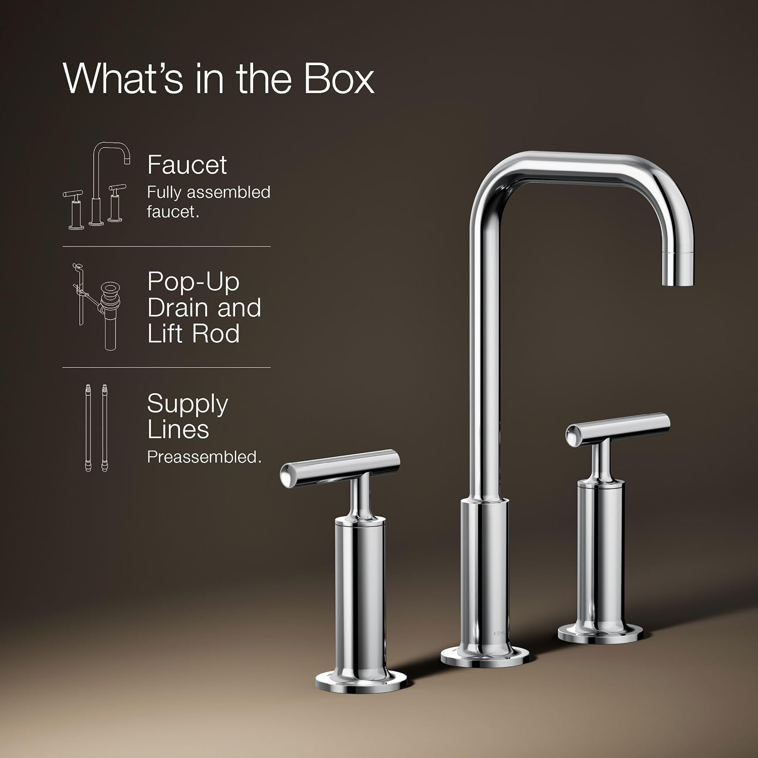 KOHLER K-14408-4-CP Purist® Widespread Bathroom Sink Faucet, 3-Hole, Widespread High Lever Handles and High Gooseneck Spout, 1.2 GPM, Polished Chrome