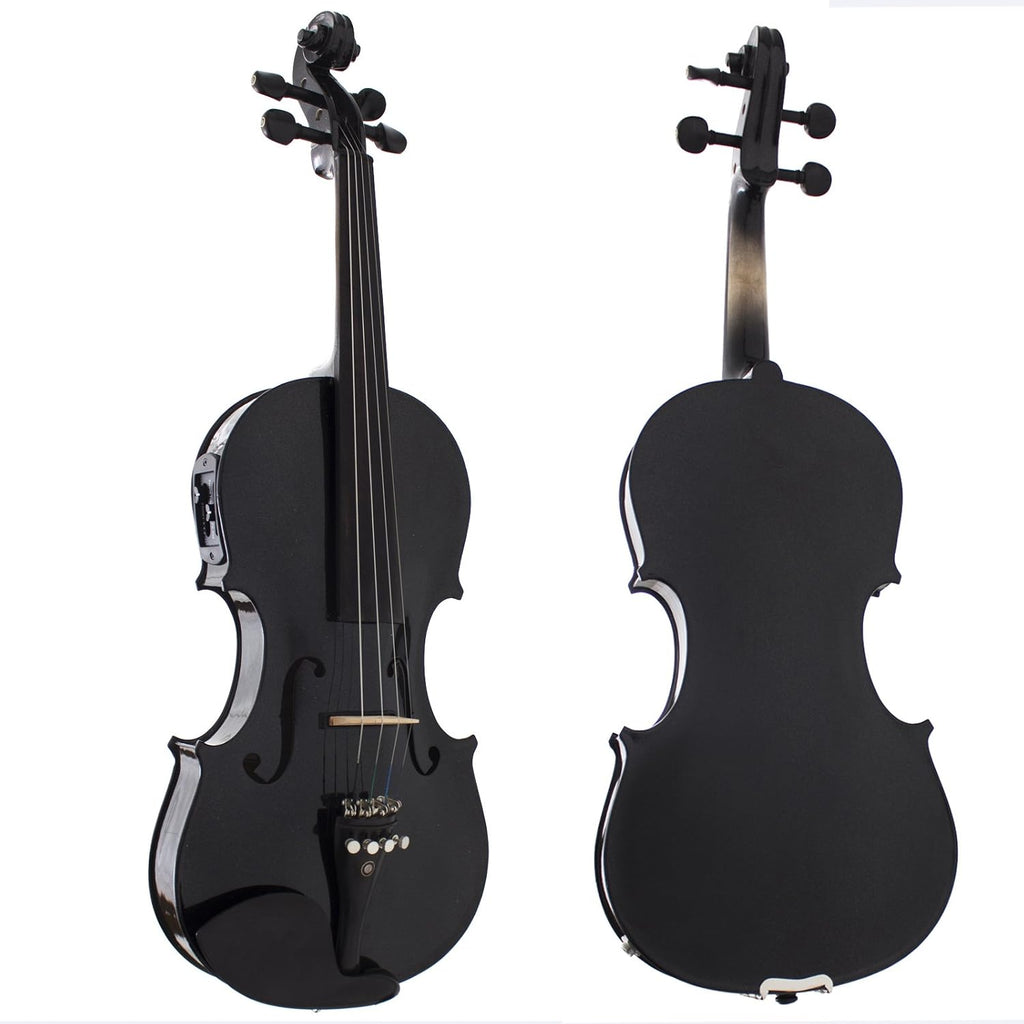 Cecilio 4/4 Full Size Acoustic & Electric Violin for Beginners & Professionals, Hand-Carved Solid Spruce Top, Ebony Fine Tuners, Full Set with Case, Bow, Rosin & AUX Cable (Metallic Black)