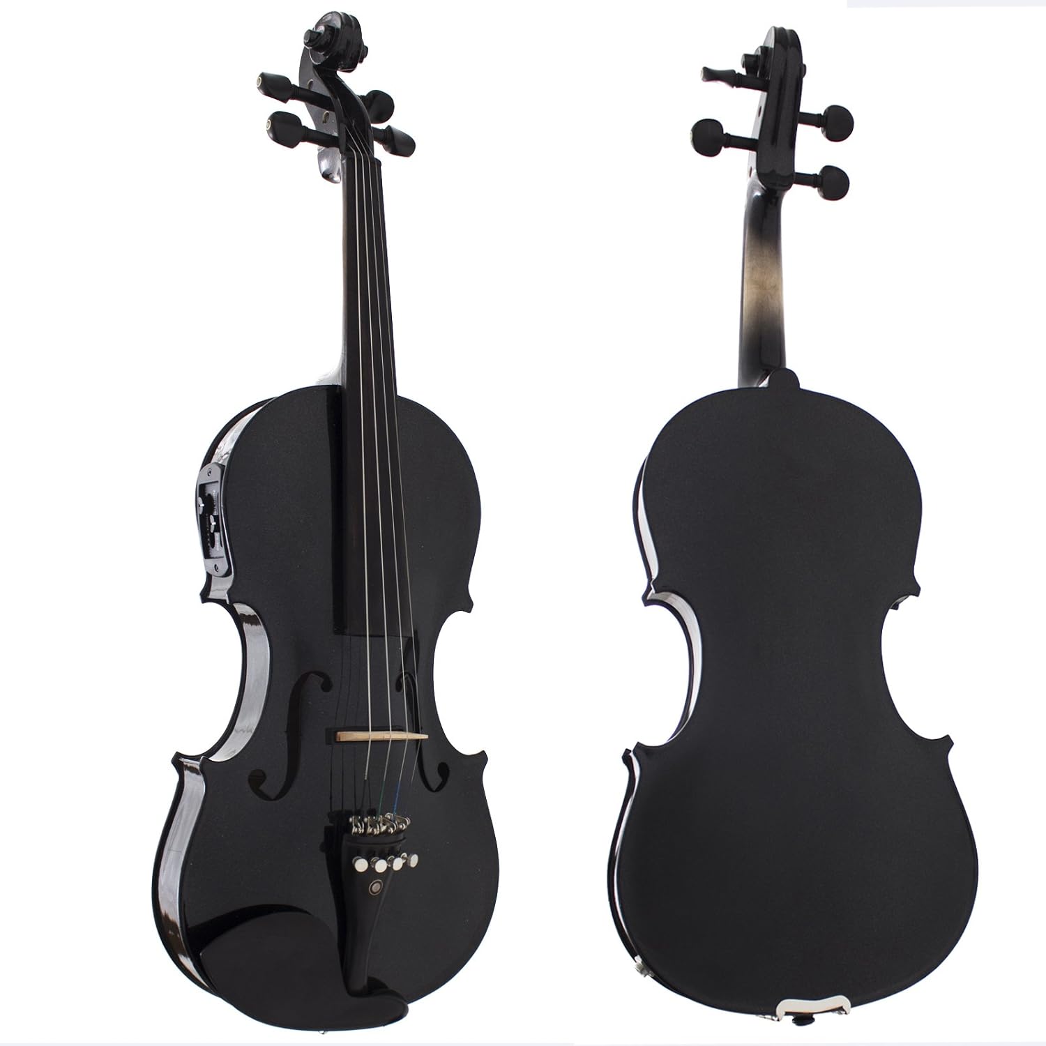 Cecilio 4/4 Full Size Acoustic & Electric Violin for Beginners & Professionals, Hand-Carved Solid Spruce Top, Ebony Fine Tuners, Full Set with Case, Bow, Rosin & AUX Cable (Metallic Black)