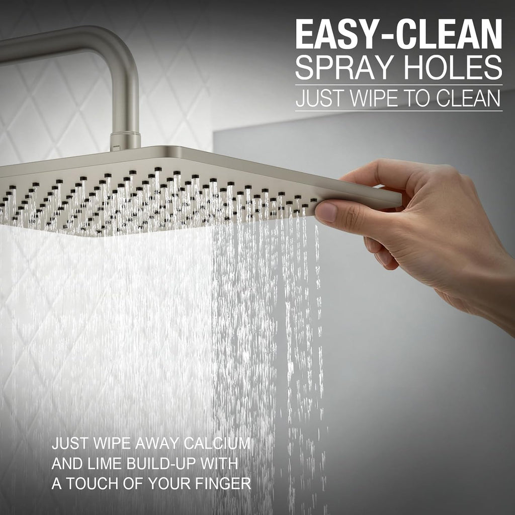 Lava Odoro 12-inch Modern Square Shower Faucet Set Brushed Nickel, Shower Trim Kit with Rough-in Valve High Pressure Rainfall Shower Head and Handle Set (Valve Included), SF106-BN